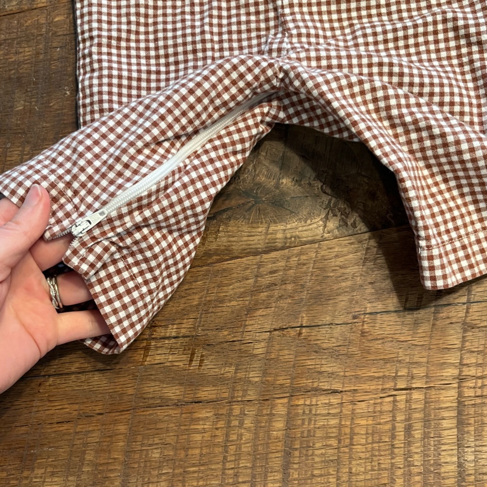 Brown Gingham Monkey Appliqué Kids Overalls - Picture 2 of 4